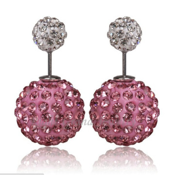 Doble bola lujo Shamballa Shamballa aretes de perlas de color rosa 10mm